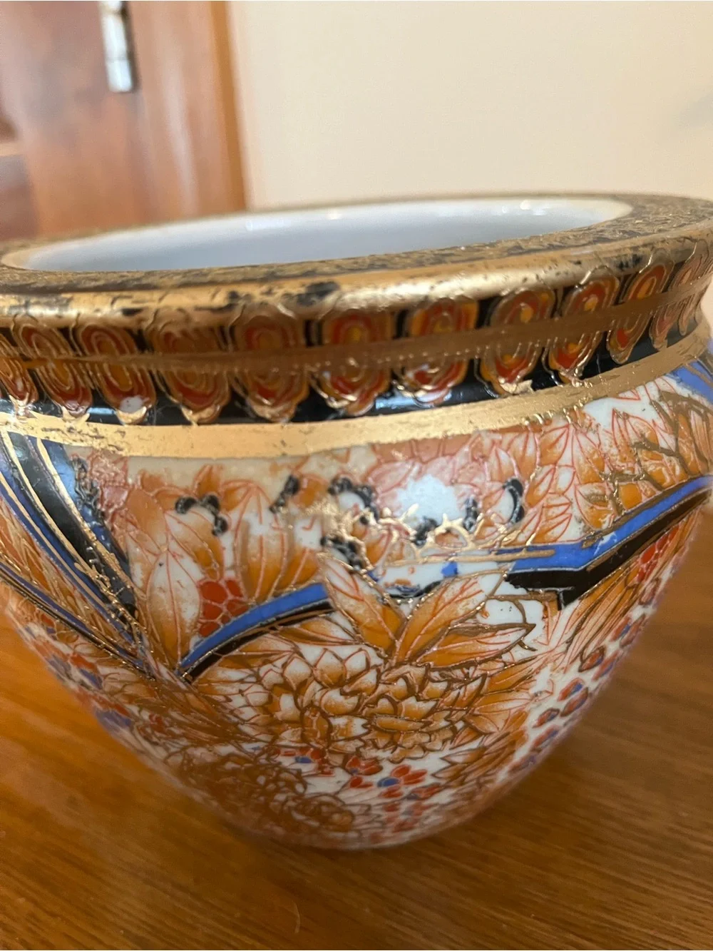 Decorative Floral Porcelain Planter with Gilded Rim